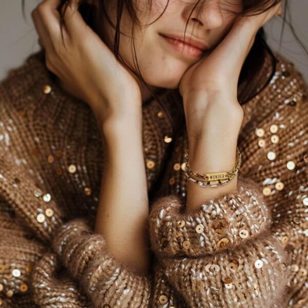 Wonder 神奇鋯石熔金雙鍊手環｜黑字款｜