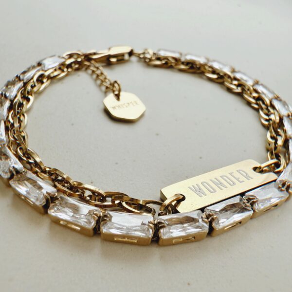 Wonder 神奇鋯石熔金雙鍊手環｜白字款｜