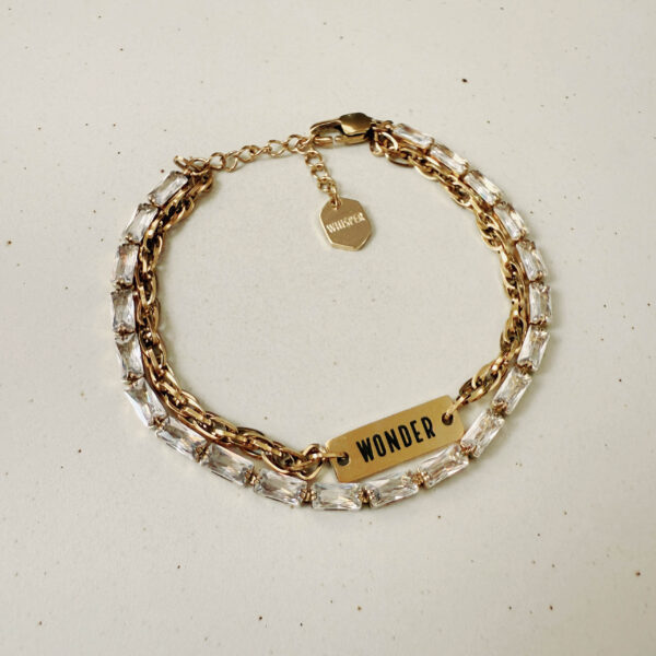 Wonder 神奇鋯石熔金雙鍊手環｜黑字款｜