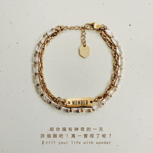 Wonder 神奇鋯石熔金雙鍊手環｜黑字款｜