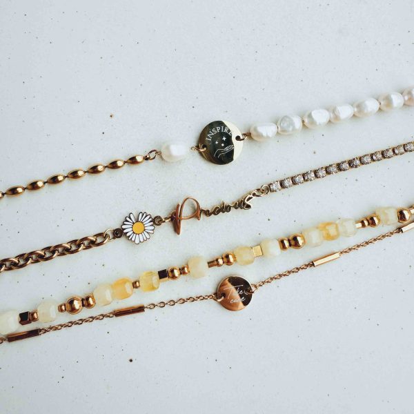 Take care 記得休息｜米黃玉碎金手環