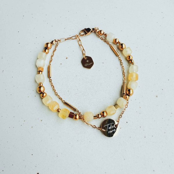 Take care 記得休息｜米黃玉碎金手環