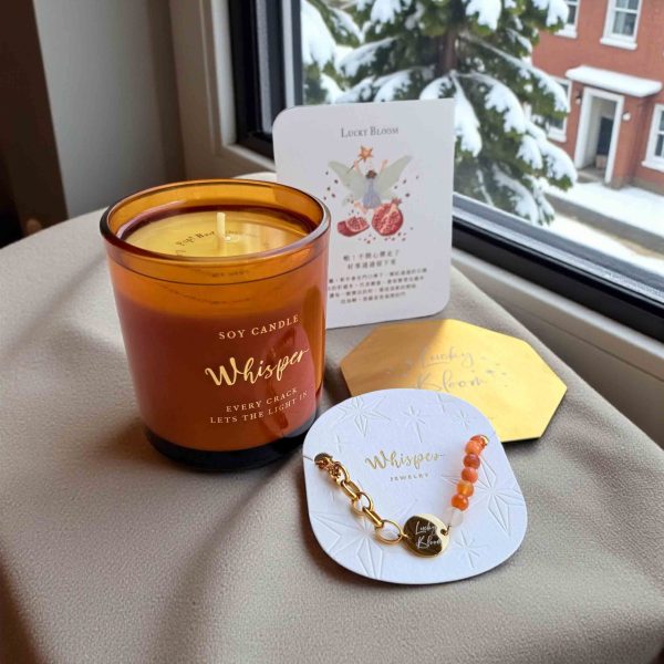 Lucky Bloom｜希臘綻放幸運｜藏字香氛蠟燭×星塵許願杯墊×手環禮盒